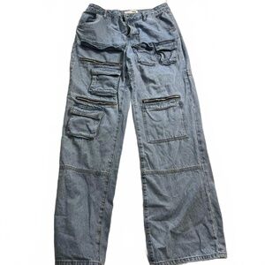 Fashion Nova Women's‎ Jeans Light Wash Denim Cargo Pants Size 9 Zip Pockets